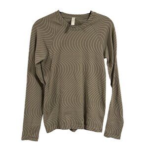 Athleta Momentum Printed Top Long Sleeve Tan Cream Size S‎